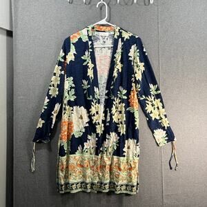 Belle by Kim Gravel Cardigan Slub Knit Don't Be Koi Printed Duster Twilight XS